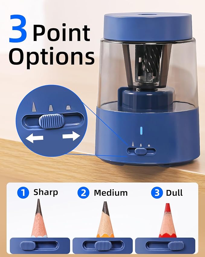 ZMOL Electric Rechargeable Pencil Sharpener, Automatic Pencil Sharpeners Kids, Battery Pencil Sharpeners for Colored Pencils, Auto Stop, Suitable for No.2(6-8mm), Classroom/Home Blue