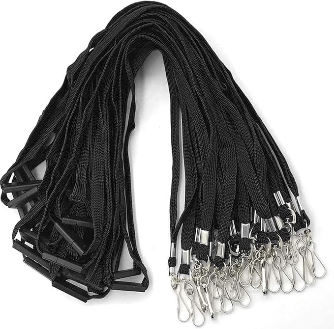 Bird Fiy Lanyards Safety Black Lanyards Neck Flat Premium Breakaway Badge Lanyard with J-Hook for ID Nametag Badge Holder (Black, 25 PCS)
