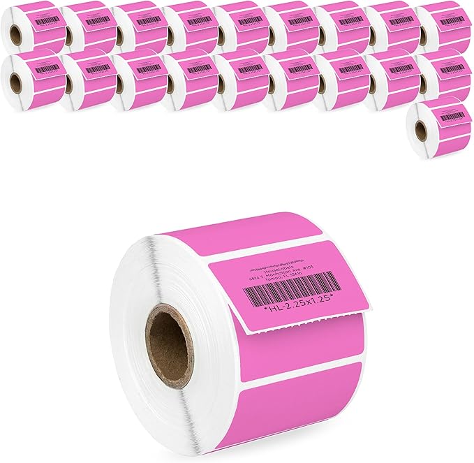 HOUSELABELS 2.25" x 1.25" Pink Address Labels on 1" Core Compatible with Zebra and Rollo Printers, 20 Rolls / 1,000 Labels per Roll