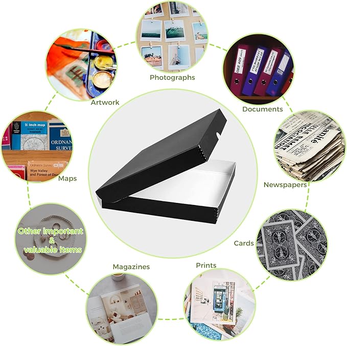 Lineco Folio Storage Box, Clamshell Design with Metal Edge. 11.5x17.5x1.75 Inches, Archival Boxboard, Preserve Photos, Cards, Magazines, Documents, Art, Ephemera, Family Records, Black, Pack of 1