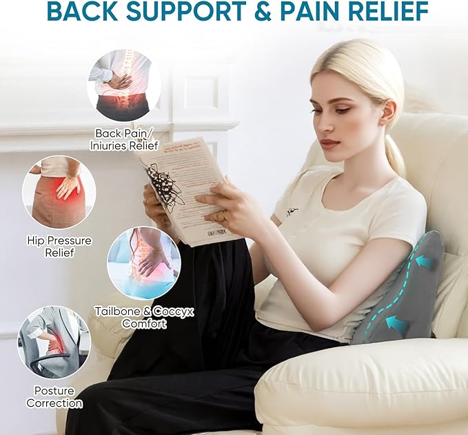 AHUAWA Back Support Pillow for Recliner Chair, Memory Foam Couch Back Cushions Ergonomic Large Lumbar Support Pillow for Lower Back Pain Relief, with Soft Velvet