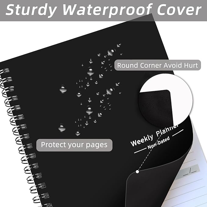 Undated Weekly Planner, Weekly Goals Notebook, A5 To Do List Planner, Habit Tracker Journal with Spiral Binding, 5.7 x 8.0 in, Black