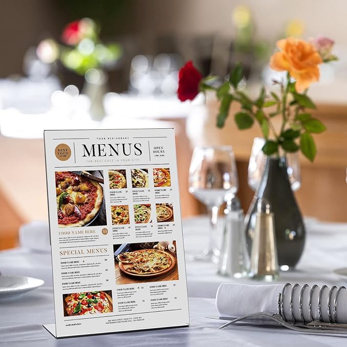 Laerjin Acrylic Sign Holder 8.5 x 11 - 16 Pack Clear Slanted L-Shaped Display Stand, Flyer & Menu Frame, Side Loading Paper Signage Holder - Office, Restaurant, Trade Show Use