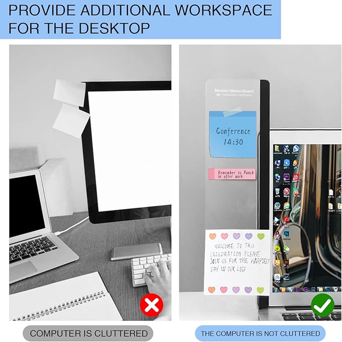 2pcs Office Desk Accessories Monitor Memo Board Computer Message Board Office Supplies for Women Men Computer Sticky Note Holder Home Desktop Message Office Decor (Smooth Monitor Memo Board)