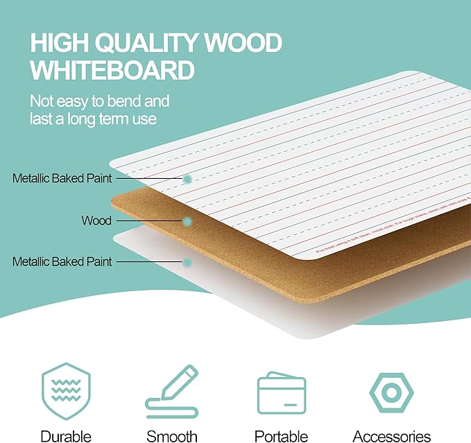 6 Pack Small White Boards, 9"x12" Double Sided Magnetic Dry Erase Boards Personal Handheld Whiteboards with Lines for Kids, Students, Teacher School, Include 6 Markers, 6 Erasers, 6X52 Pcs Letters