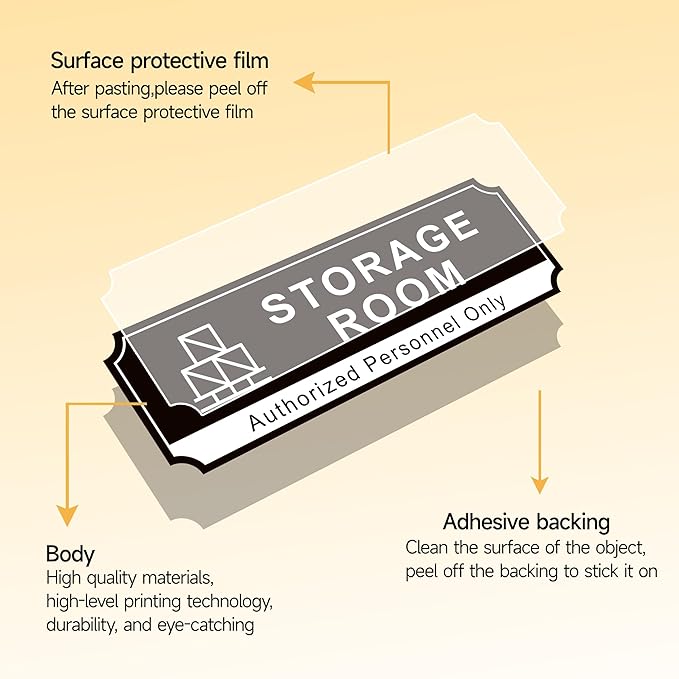 Storage Room Door Sign for Business, Self-Adhesive Durable Modern Storage Room Sticker, UV and Weather Resistant Authorized Personnel Only Signs for Home, Business, Restaurants, Private Area