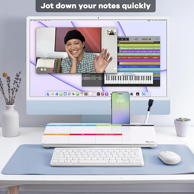 Varhomax Glass Weekly Dry Erase Desk White Board, Desktop to Do List Planner Whiteboard Calendar with Storage Caddy Memo for Home and Office, Colorful