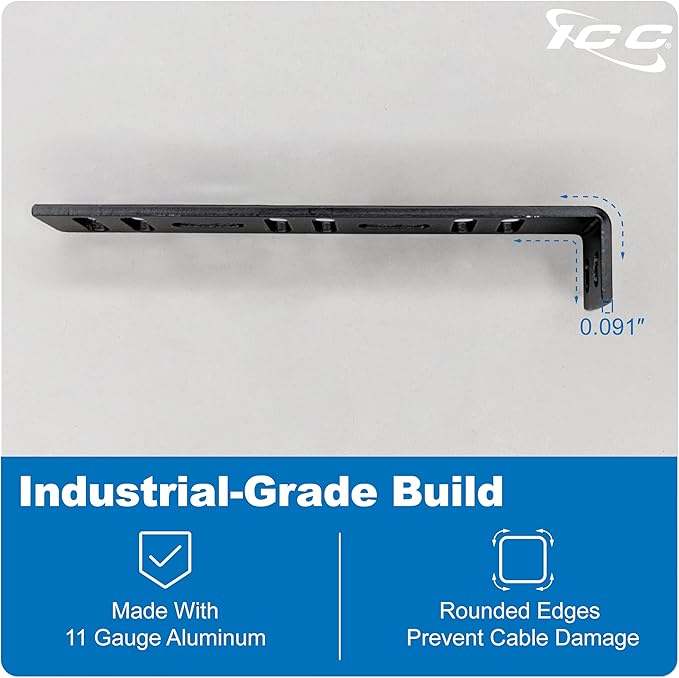 ICC 6” Metal L-Shaped Cable Management Bracket, Vertical/Horizontal, Rack or Wall Mount, Pack of 25 – Cable Organizer for Data Centers and Network Racks