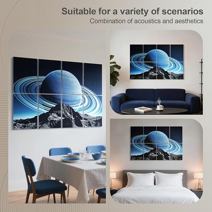 UMIACOUSTICS 8 Pcs 0.7Inch Thick Art Acoustic Panels, Total 47.2” x 31.5” Decorative Acoustical Wall Panels, Sound Absorbing Art Panels for Home, Office, Hotel, Astronomy-Aurora