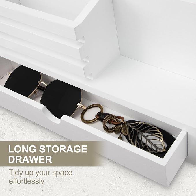 Lucundm Key Holder Wall Mount, Mail Holder with Storage Drawer and 6 Key Hooks for Coat, Dog Leash, Home Decor Rack, House Accessories, Entry Way Organizer