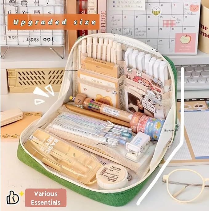 Fcteap Pencil Case Pouch Box Cute Kawaii Large Capacity Aesthetic Zipper Pen Holder Organizer Bag for Office Workspace Supplies Desk Accessories Travel (Light Grey)
