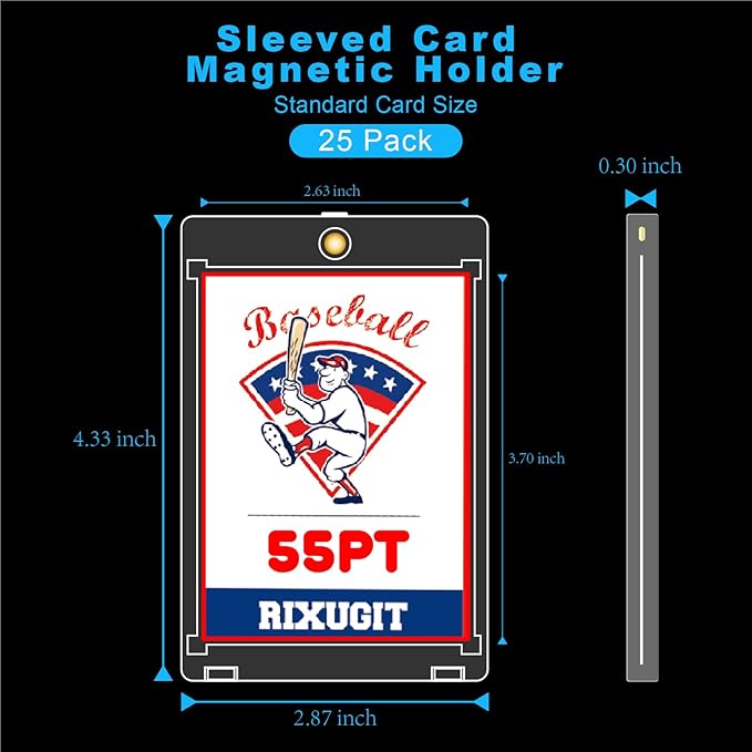 25-Pack Sleeved Magnetic Card Holders - 55pt One Touch Card Case, with 2.63"x3.7" Larger Inner Dimension, First Insert Card into Soft Card Sleeve, Then Place into Card Holder for Double Protection