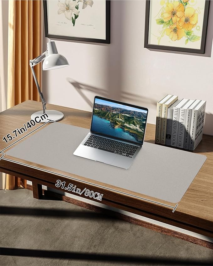 Leather Desk Protector, Laptop Mat - Non-Slip PU, Waterproof Writing Pad for Office/Home (31.5"x15.7", Light Grey)