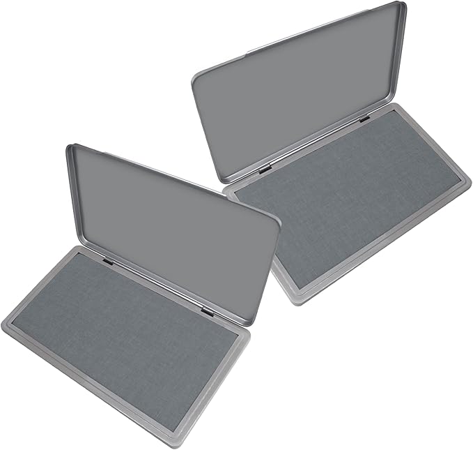 2 Pack Metal Case Stamp Pad Large Size, Gray Color - Size: 3" x 6" - Choose from 15 Ink Colors