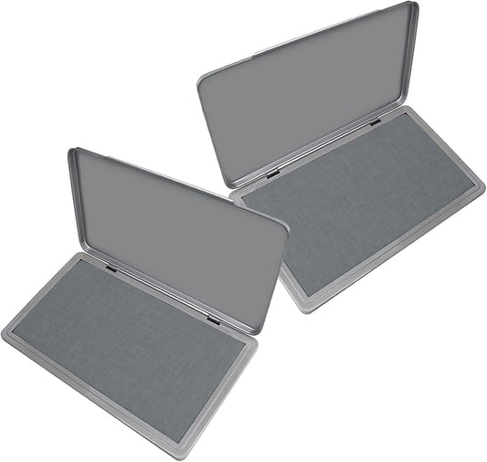 2 Pack Metal Case Stamp Pad Large Size, Gray Color - Size: 3" x 6" - Choose from 15 Ink Colors