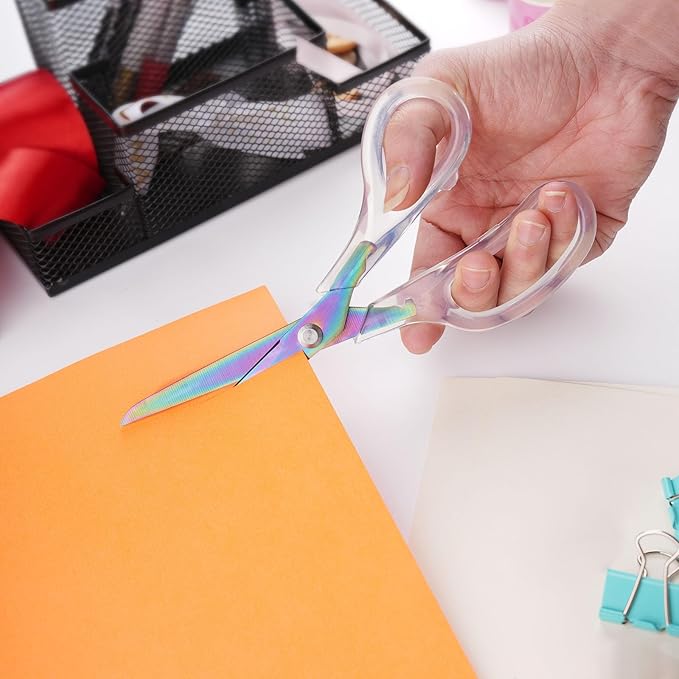 SCAIKTIG Acrylic Scissors, 4-Pack (9.4"/8"/6.8"/4"), Clear Comfort-Grip Handles, Titanium Coated Blades, Sharp, Heavy Duty, Ambidextrous, Transparent + Rainbow