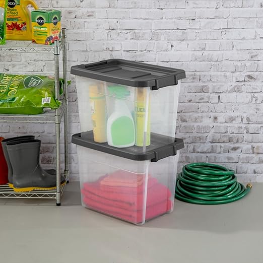 Sterilite 24-Pack Modular Stacker Box, Durable Clear Plastic Storage Bins with Latching Lids, 30 Quart - Stackable Organizing Container Boxes for Closet, Bathroom, and Office