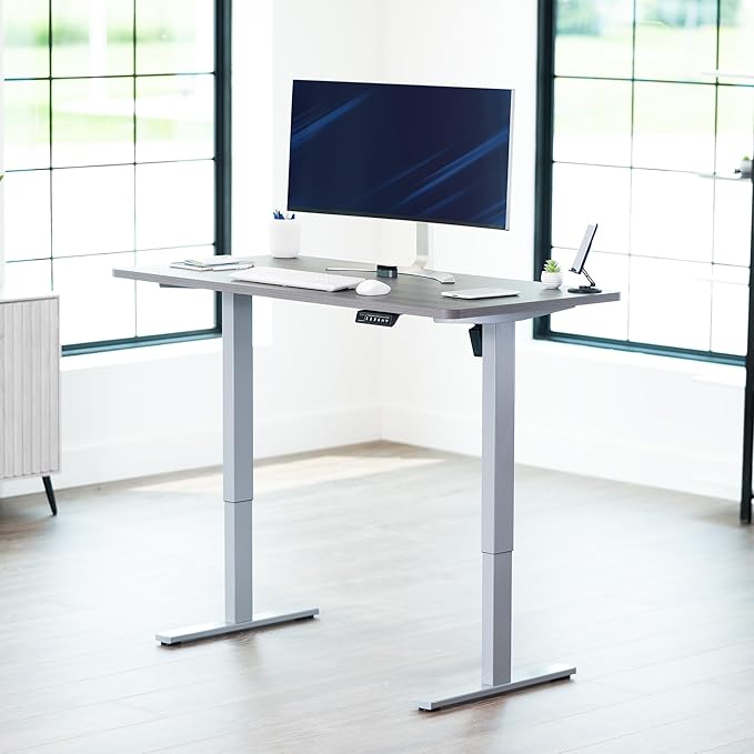 VIVO Electric 55 x 28 in Standing Desk, Memory Height Adjustment, 1B Series, Holds 220 lbs, One-Piece Dark Gray Top, Gray Frame, DESK-KIT-1G55G