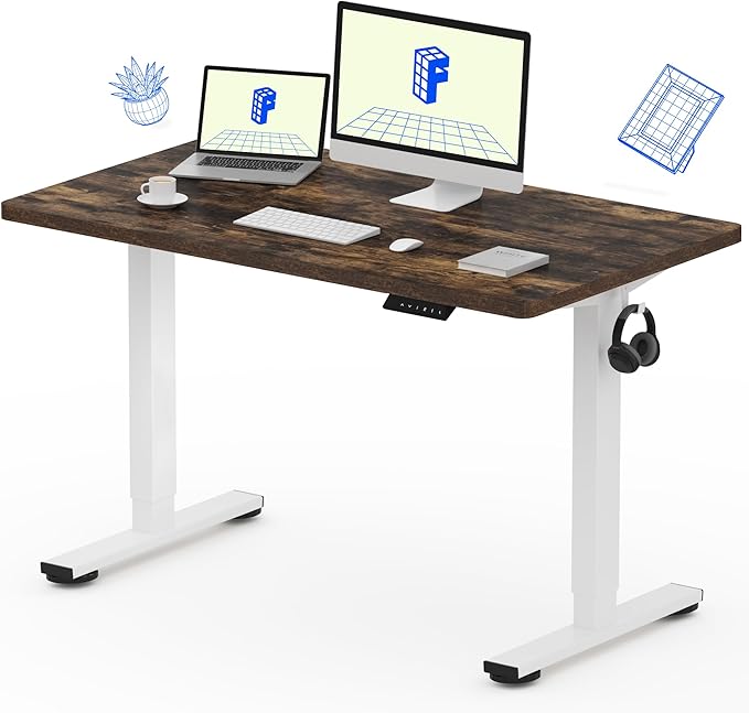 FLEXISPOT EN1 One-Piece Standing Desk with 1-Inch Thick Seamless Desktop, 48"x24" Electric Height Adjustable Desk for Home Office, Multi-Monitor Setups & Easy Assembly, Rustic Brown