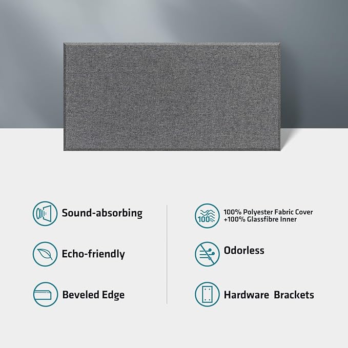 23.62" X 11.81" X 2" Fiberglass Wall Panel, 4 Pack Acoustic Panels, Acoustic Panels Sound Absorbing for Office, Studio, Home Theatre - Heather Grey
