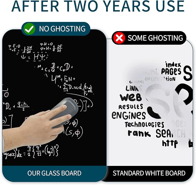Magnetic Whiteboard, Black Dry Erase Board 4' x 3', Tempered Glass White Board Frameless, Home School Supplies or Home Office Decor with Magnets, Markers, Eraser, Marker Tray