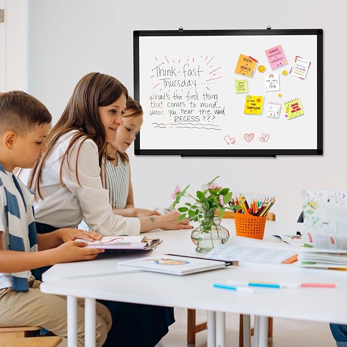 AMUSIGHT Double-Sided Magnetic Whiteboard, 30" x 20" Dry Erase Board Black Aluminum Frame for Wall, White Board Dry Erase Marker Board for Kitchen, Memo, School, Home, Office