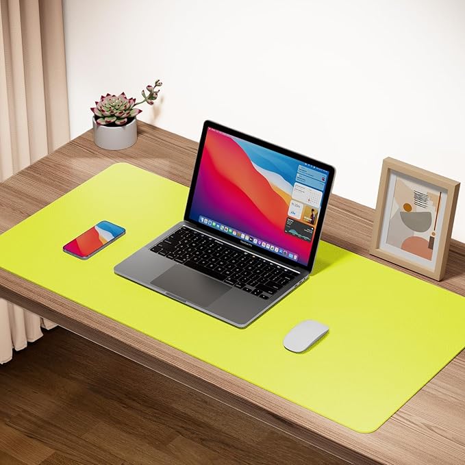 Boutilon Leather Desk Pad Protector,Non-Slip Mouse Pad,Laptop Desk Pad,Office Mouse Mat,Waterproof Leather Desk Blotter,Desk Writing Pad for Office and Home (M-Lemon,30"x14")