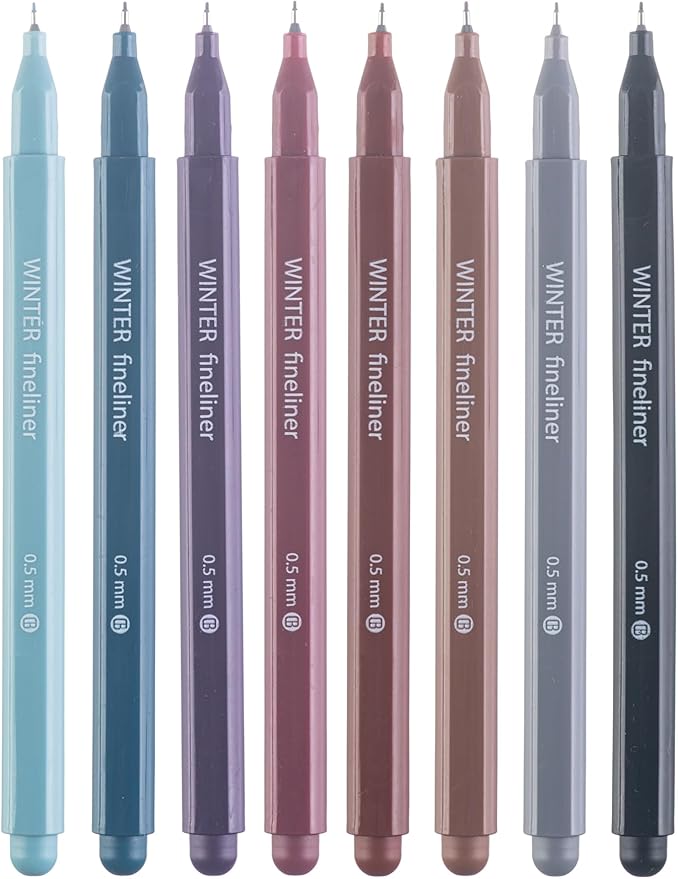 DIVERSEBEE Fine Tip Pens, 8 Bible Pens No Bleed Through, Assorted Colors, 0.5mm Fine Point Fineliner Markers for Journaling, Bible Study Journaling Supplies and Accessories (Winter)