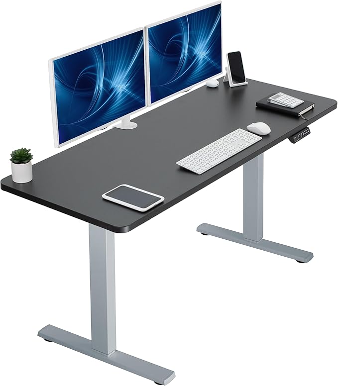 VIVO Electric 60 x 24 in Standing Desk, Memory Height Adjustment, 1B Series, Holds 220 lbs, One-Piece Black Top, Gray Frame, DESK-KIT-1G6B