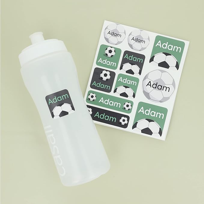 Large Name Labels for Kids (33) - Custom Stickers for Daycare and School Supplies - Durable, Waterproof Stickers for Water Bottles, Lunch Boxes, and More with Unique Designs - Soccer