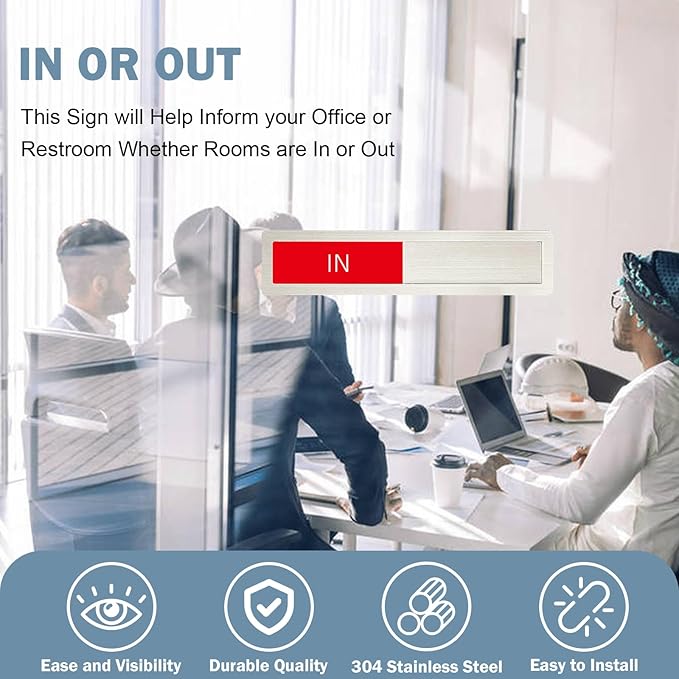 In or Out Sign,In Out Door Signs for Office Home,Slider Door Indicator Tells Whether In or Out, 7'' x 1.5'' - Stainless Steel,Silver