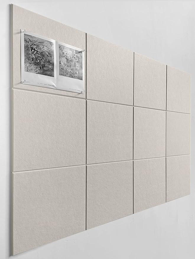 DECORITA Felt Wall Tiles | Large Cork Board Alternative | Aesthetic Felt Bulletin Board for Office, Home & Classroom | Large Cork Boards for Walls Pinboard (12-Pack) | Beige