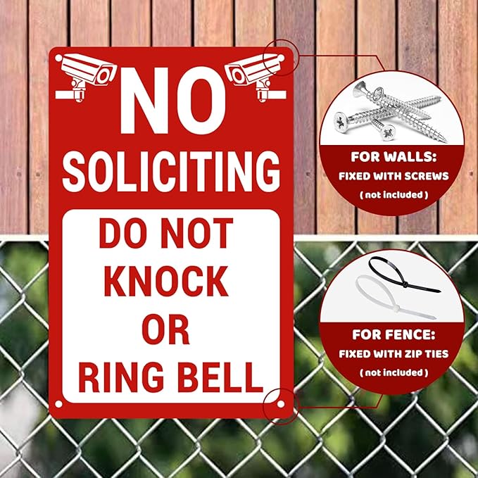 No Soliciting Sign for House/Home, Metal Yard Sign for Front Door, Perfect Decorative Sign to Discourage Unwanted Visitors (12 x 8 Inch)