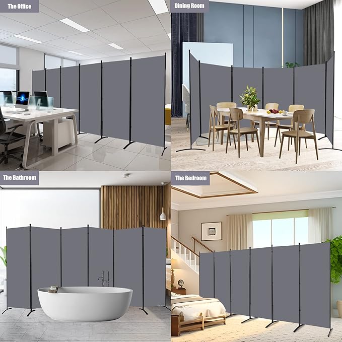 Room Divider 6FT Folding Privacy Screens, 6 Panel Partition Room Dividers w/Freestanding Design, Portable Wall Divider for Room Separtation, Fabric Screen Panel Separator for Home Office School
