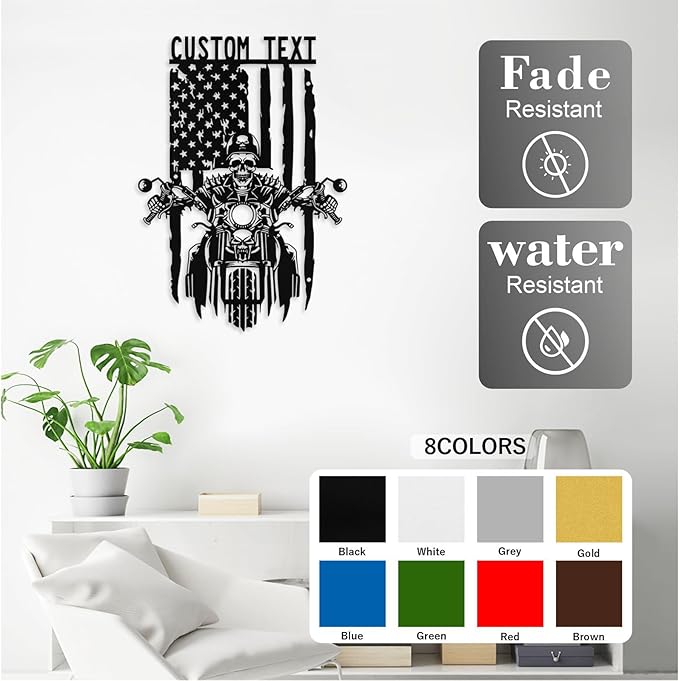 Custom US Flag Motorcycle Metal Sign Personalized Biker Name Signs Custom Garage Decor Motorbikes Wall Art Decor Motorcycle Sign Men Room Decorate Gifts for Men Husband Rider