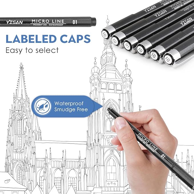 YISAN Ultra Fine Tip Pens Black 01,Extra Fine Point Writing Ink Pens,0.25mm No Bleed Thin Art Markers for Drawing,Bible,Manga,6 PCS,70320