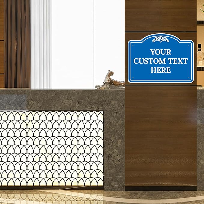 Custom Decorative Sign, Personalized Metal Sign for Business, Driveway, Home, Airbnb, Office Door Plaque, Blue Background Sign, 18x24 Inches, ACM, Fade Resistant, Made in USA by Sigo Signs