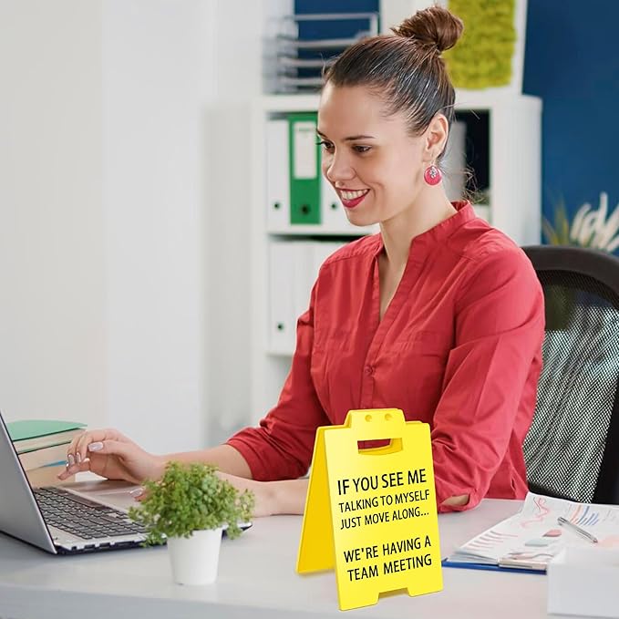 Smilelife Funny Office Cubicle Decor We're Having A Team Meeting Desk Sign Team Office Gag Gifts for Coworker Teammate Employee Boss Manager