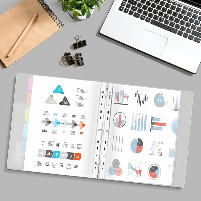Uquelic 50-Pocket Clear Binder with Plastic Sleeves for Letter/A4 Size(11" x 8.5"), Document Binder Organizer for Papers, Certificates and Artwork, Macaron PP Divider Pages for Presentation