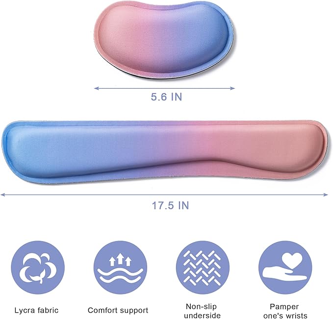 Hoewina Keyboard Wrist Rest,Ergonomic Wrist Rest,Superfine Fabric and Gel Memory Foam Wrist Pad for Computer Keyboard for Easy Typing & Pain Relief, Suitable for Office, Family,Outdoor, Gradient Style