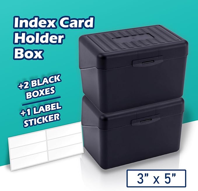 Olivo Index Card Holder Box 3x5 Flash Note Card Holder Storage File Box Organizer Case for 3"x5" Cards, Black 2 Pack