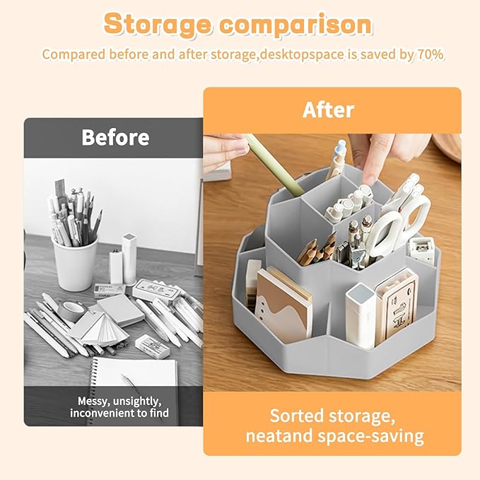 Cayxenful Pencil Pen Holder for Desk,9 Slots 360 Degree Rotating Desk Organizers,Desktop Storage Stationery Supplies Organizer, Cute Pencil Cup Pot For Office, School, Home(Grey)