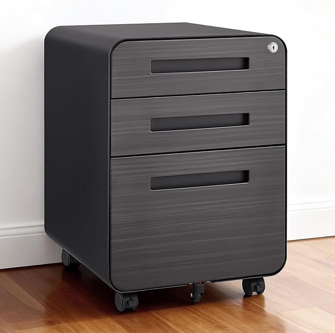 TEEALUBAN 3 Drawer Mobile File Cabinet with Lock,Rolling Under Desk Storage Organizer,Fits A4/Letter/Legal Files, Metal Frame with Wheels for Home & Office
