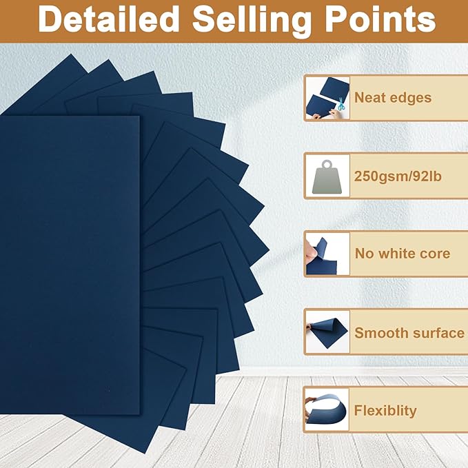 Silunkia 28 Sheets Navy Blue Cardstock 8.5 x 11 Scrapbooking Paper, 92lb Heavyweight Card Stock Printer Paper for DIY Making Cards, Greeting Cards, Wedding Invitations, Birthday, Menus