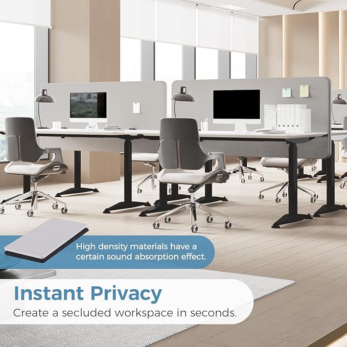MORDEER 47.2" Privacy Desk Divider Panel, Acoustic Divider Panels for Office, Clamp-on Cubicle Office Room Dividers, Easy Assemble, Light Grey