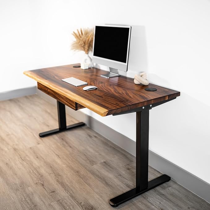 Standing Desk with Drawer – Walnut Solid Wood Desk, Natural Live Edge, Adjustable Height Dual Motor, Sit Stand for Home Office (Black, W48 x D27)