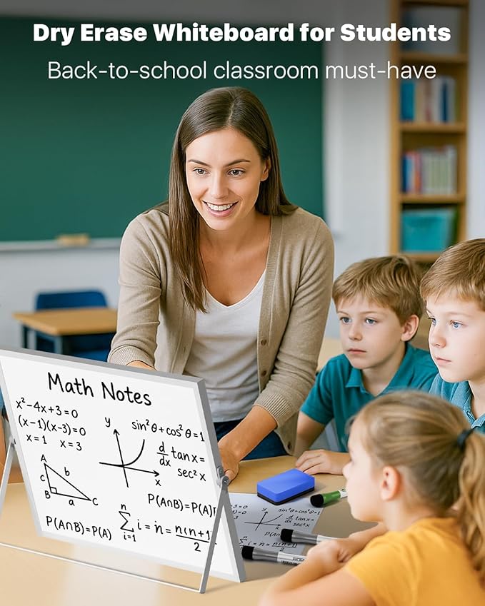 Marsrock Dry Erase White Board with Stand,Double-Sided Weekly Whiteboard 16"x12", 10 Markers, 6 Magnets, 1 Eraser, Portable Desktop Whiteboard for Planning,Weekly Schedule Board for School for Home