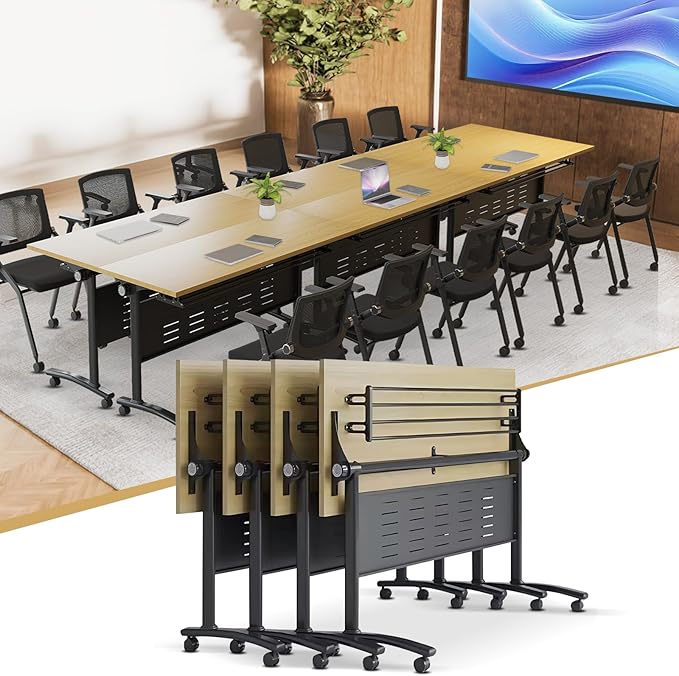 JEHUJD Conference Table,55.1''Folding Conference Room Table for 4-12 People,Mobile Flip Top MeetingTraining Table with Different Coulor and Styles for Offices, Classrooms,Meeting Room (4, E)