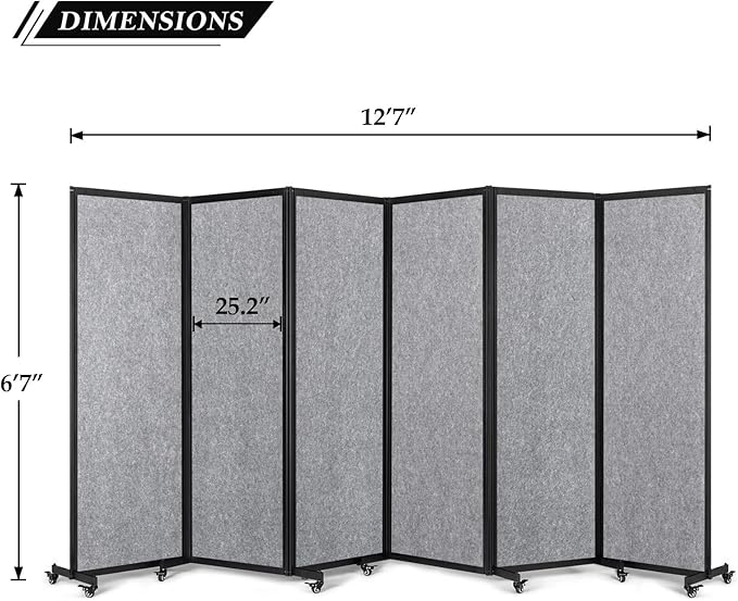 Strongbird Room Partition,Office Divider,Portable Commercial Screen Dividers,Privacy Partition Separator,Classroom School Dividers,12'7"L* 6'7"H,6 Panel,Light Grey