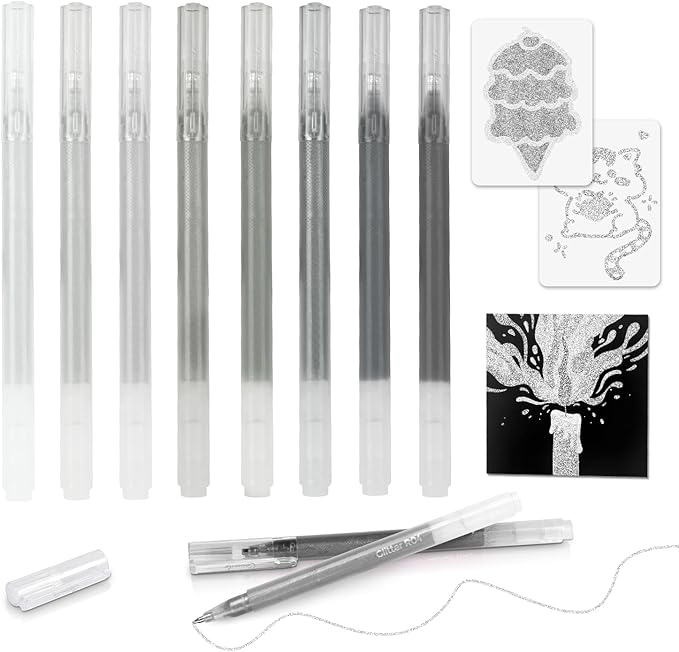 CAISEXILE 8 Neutral Palette Glitter Gel Pens Set, 1.0 mm Fine Point for Black Paper & White Paper, Large Capacity Pens for Journaling, Adult Coloring Books, Drawing, Note Taking, Highlighting